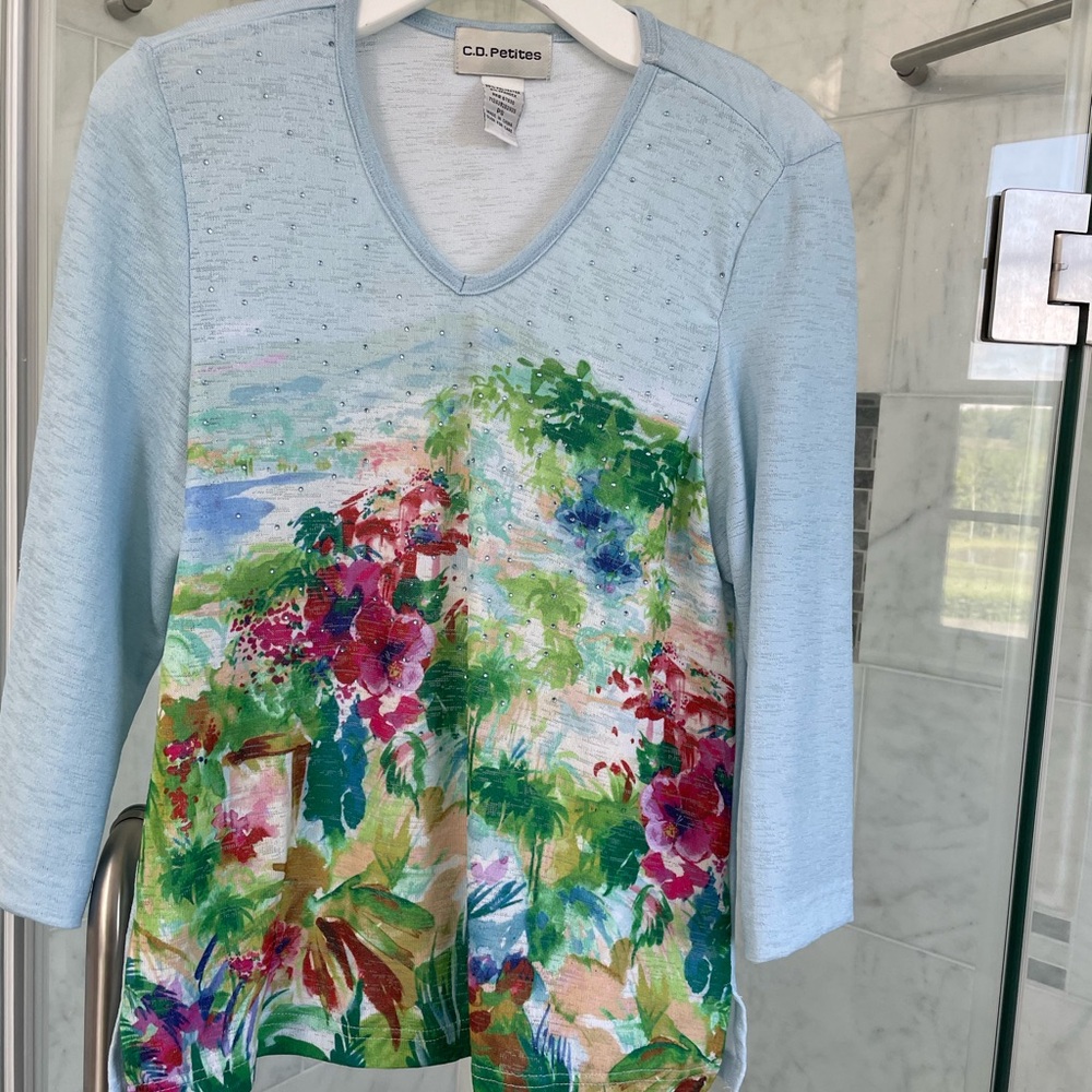Women's Floral Top - Light Blue